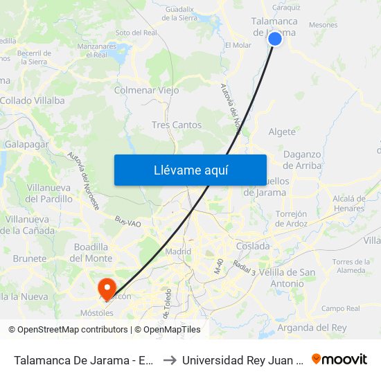 Talamanca Del Jarama - Escuelas to Universidad Rey Juan Carlos map