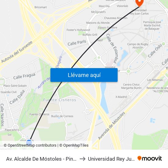 Av. Alcalde De Móstoles - Pintor Velázquez to Universidad Rey Juan Carlos map