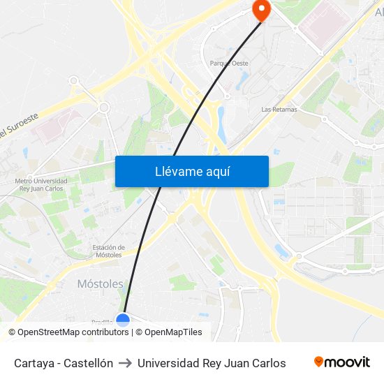 Cartaya - Castellón to Universidad Rey Juan Carlos map