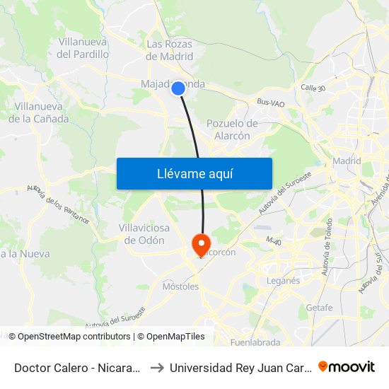 Doctor Calero - Nicaragua to Universidad Rey Juan Carlos map