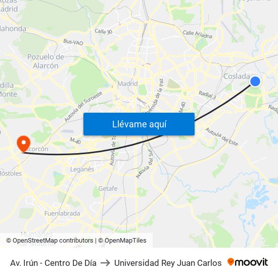 Av. Irún - Centro De Día to Universidad Rey Juan Carlos map