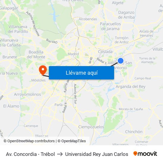Av. Concordia - Trébol to Universidad Rey Juan Carlos map