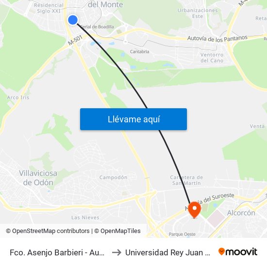 Fco. Asenjo Barbieri - Auditorio to Universidad Rey Juan Carlos map