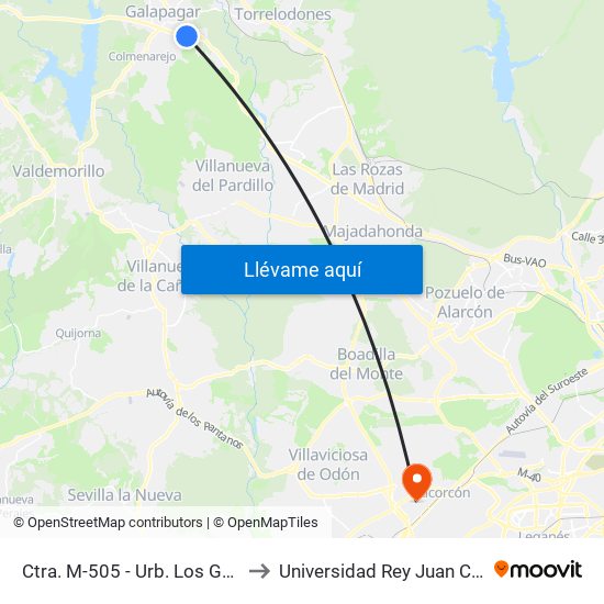 Ctra. M-505 - Urb. Los Gamos to Universidad Rey Juan Carlos map