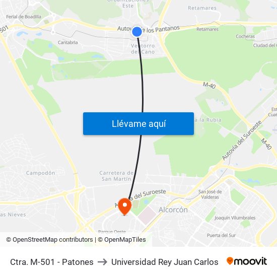 Ctra. M-501 - Patones to Universidad Rey Juan Carlos map