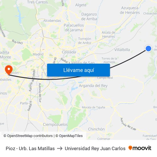 Pioz - Urb. Las Matillas to Universidad Rey Juan Carlos map