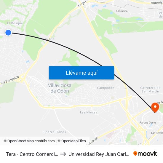 Tera - Centro Comercial to Universidad Rey Juan Carlos map