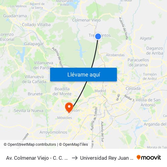 Av. Colmenar Viejo - C. C. El Zoco to Universidad Rey Juan Carlos map