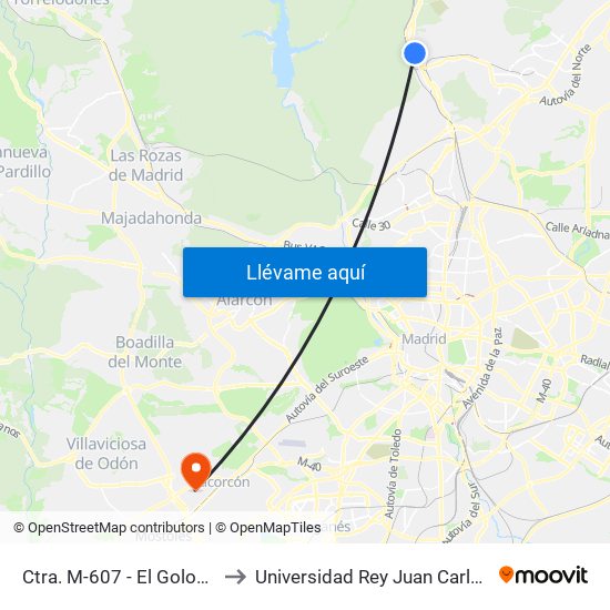 Ctra. M-607 - El Goloso to Universidad Rey Juan Carlos map