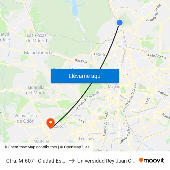 Ctra. M-607 - Ciudad Escolar to Universidad Rey Juan Carlos map