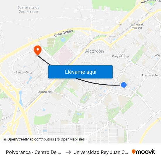 Polvoranca - Centro De Salud to Universidad Rey Juan Carlos map
