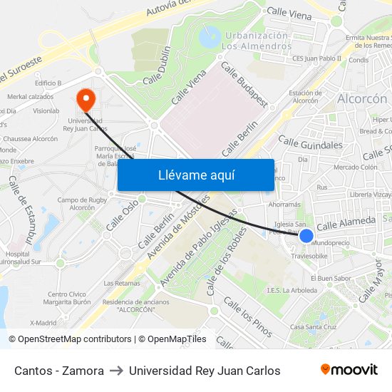 Cantos - Zamora to Universidad Rey Juan Carlos map