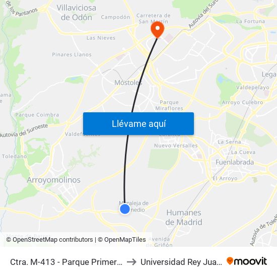 Ctra. M-413 - Parque Primero De Mayo to Universidad Rey Juan Carlos map