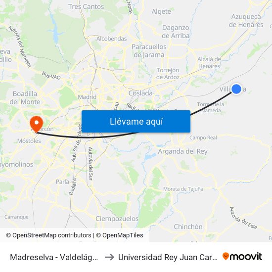 Madreselva - Valdeláguila to Universidad Rey Juan Carlos map