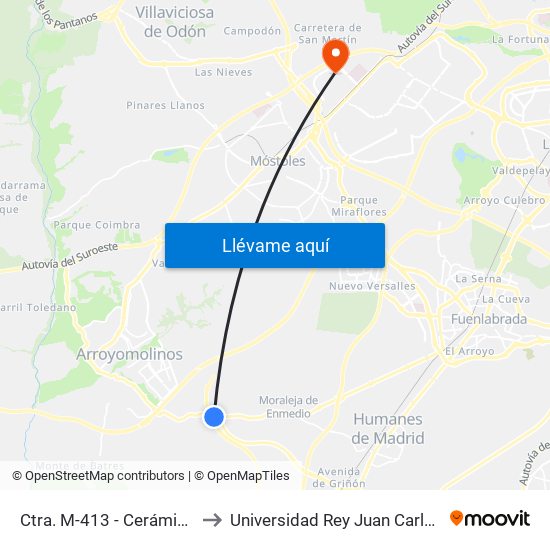 Ctra. M-413 - Cerámica to Universidad Rey Juan Carlos map