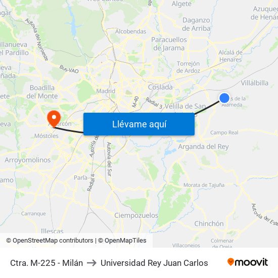 Ctra. M-225 - Milán to Universidad Rey Juan Carlos map