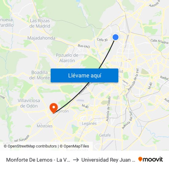 Monforte De Lemos - La Vaguada to Universidad Rey Juan Carlos map