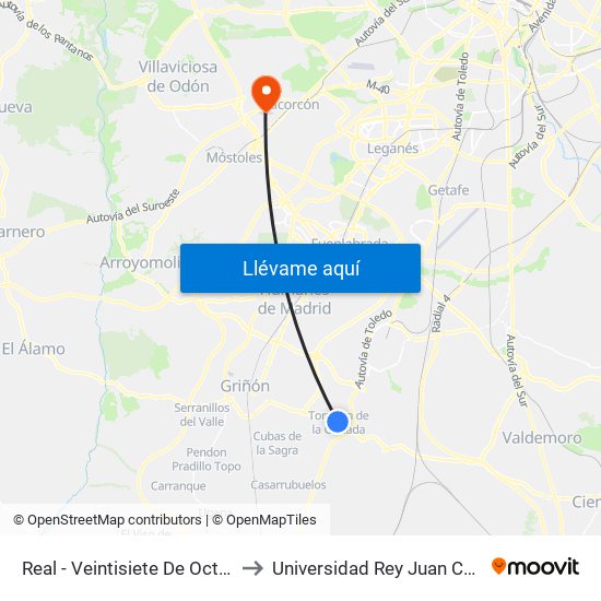 Real - Veintisiete De Octubre to Universidad Rey Juan Carlos map