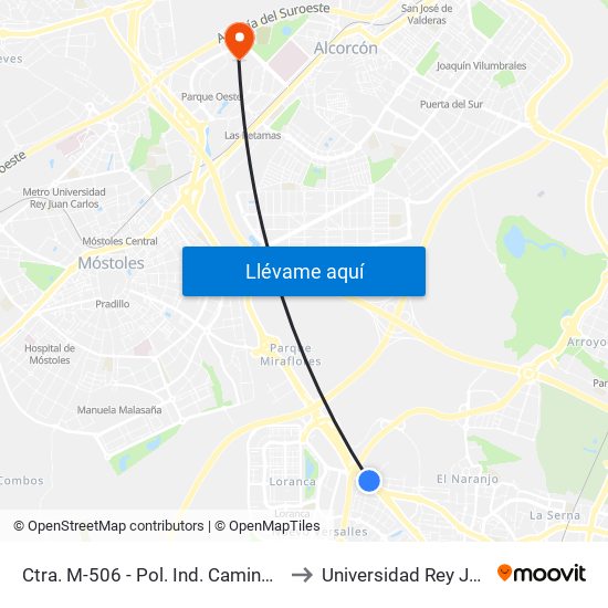Ctra. M-506 - Pol. Ind. Camino De La Carrera to Universidad Rey Juan Carlos map