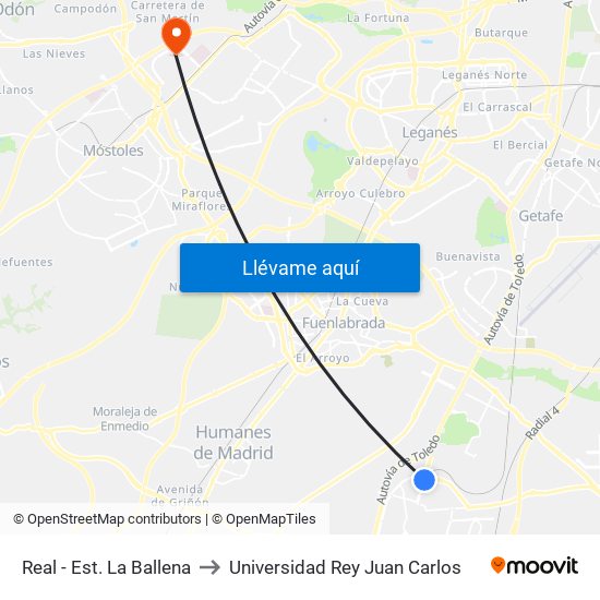 Real - Est. La Ballena to Universidad Rey Juan Carlos map