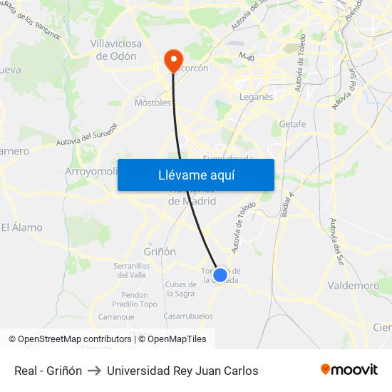 Real - Griñón to Universidad Rey Juan Carlos map