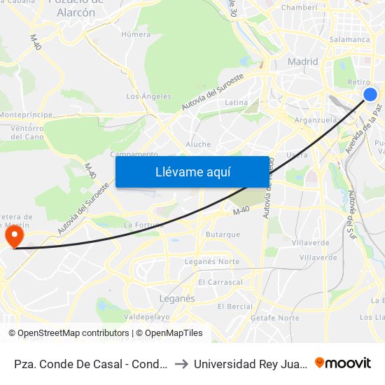 Pza. Conde De Casal - Conde De Casal to Universidad Rey Juan Carlos map