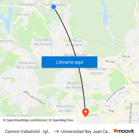 Camino Valladolid - Iglesia to Universidad Rey Juan Carlos map