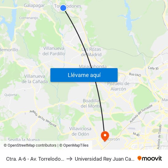 Ctra. A-6 - Av. Torrelodones to Universidad Rey Juan Carlos map