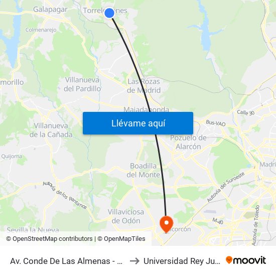 Av. Conde De Las Almenas - Arturo Pacios to Universidad Rey Juan Carlos map