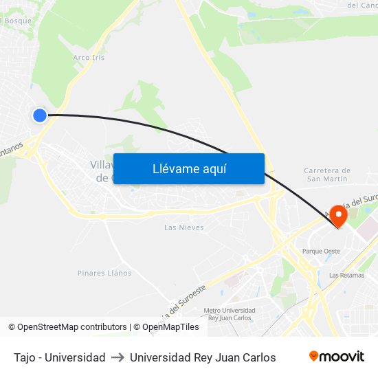 Tajo - Universidad to Universidad Rey Juan Carlos map