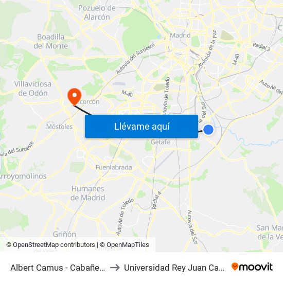 Albert Camus - Cabañeros to Universidad Rey Juan Carlos map