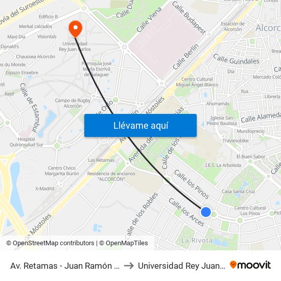 Av. Retamas - Juan Ramón Jiménez to Universidad Rey Juan Carlos map
