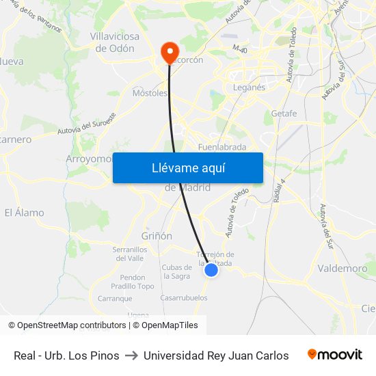 Real - Urb. Los Pinos to Universidad Rey Juan Carlos map
