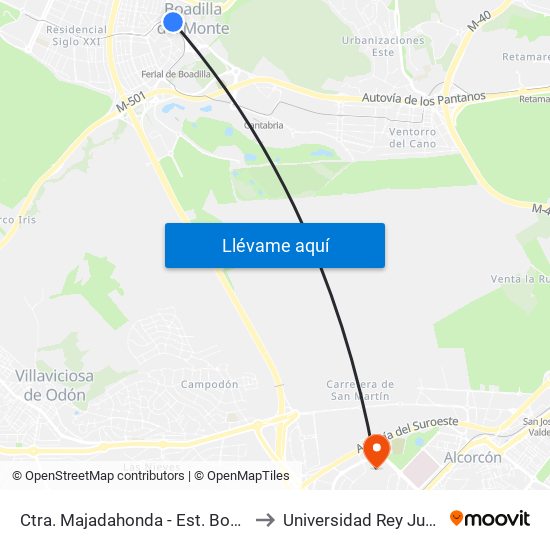 Ctra. Majadahonda - Est. Boadilla Centro to Universidad Rey Juan Carlos map