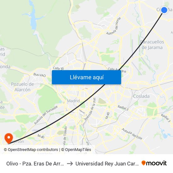 Olivo - Pza. Eras De Arriba to Universidad Rey Juan Carlos map