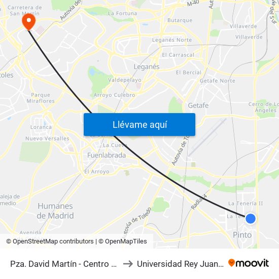 Pza. David Martín - Centro De Salud to Universidad Rey Juan Carlos map