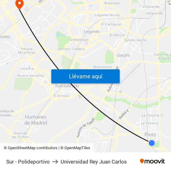Sur - Polideportivo to Universidad Rey Juan Carlos map