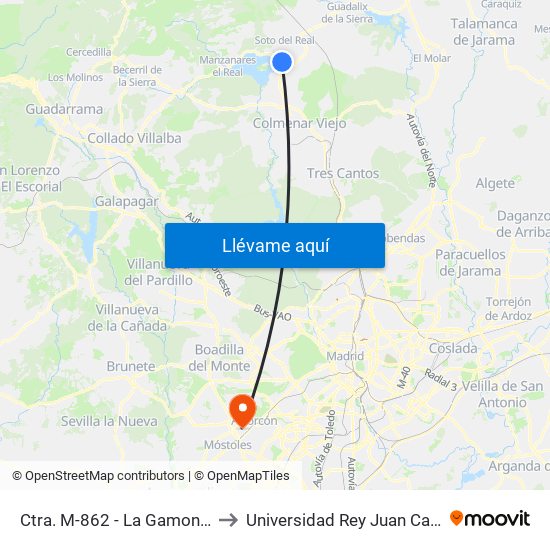 Ctra. M-862 - La Gamonosa to Universidad Rey Juan Carlos map