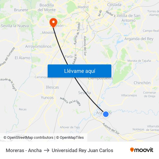 Moreras - Ancha to Universidad Rey Juan Carlos map