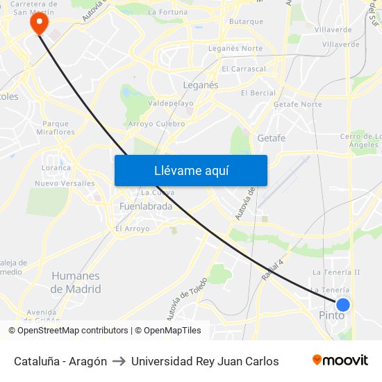 Cataluña - Aragón to Universidad Rey Juan Carlos map