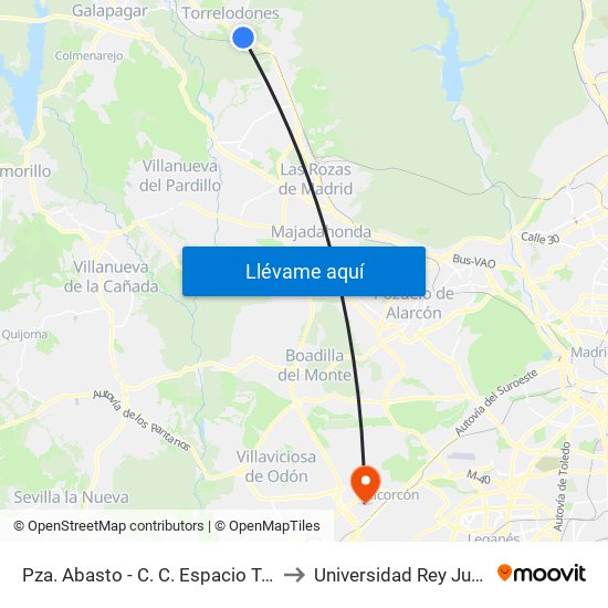Pza. Abasto - C. C. Espacio Torrelodones to Universidad Rey Juan Carlos map