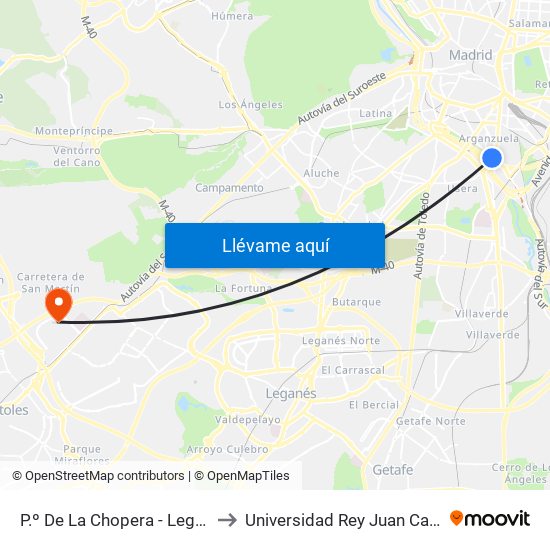 P.º De La Chopera - Legazpi to Universidad Rey Juan Carlos map