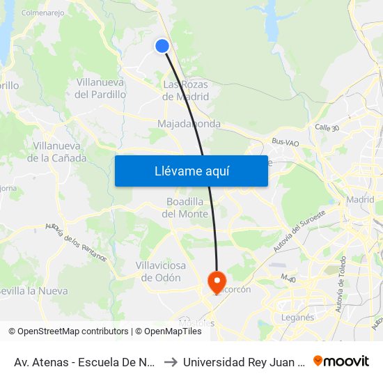 Av. Atenas - Escuela De Natación to Universidad Rey Juan Carlos map
