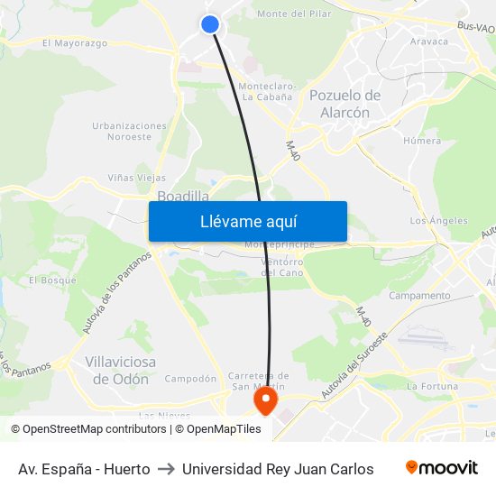 Av. España - Huerto to Universidad Rey Juan Carlos map