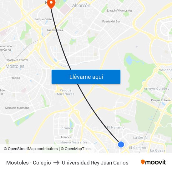 Móstoles - Colegio to Universidad Rey Juan Carlos map