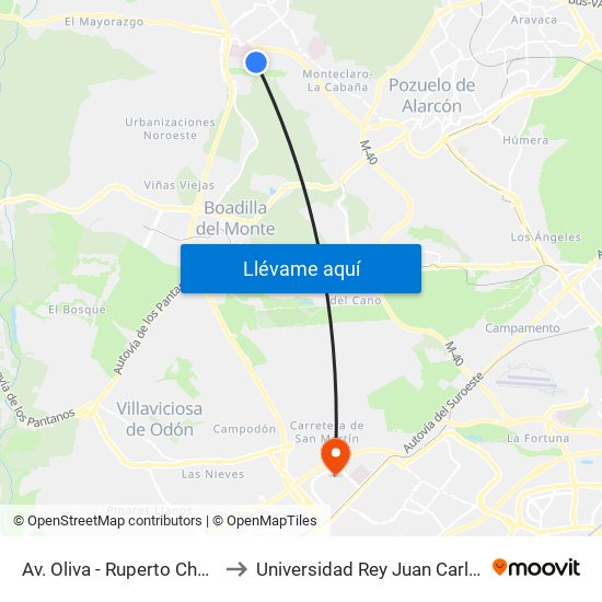 Av. Oliva - Ruperto Chapí to Universidad Rey Juan Carlos map