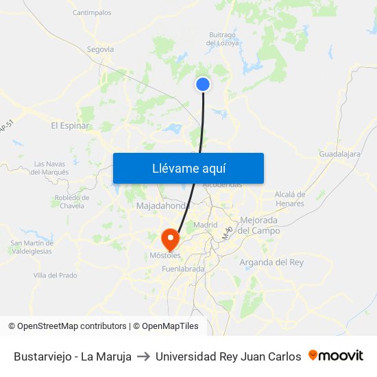 Bustarviejo - La Maruja to Universidad Rey Juan Carlos map