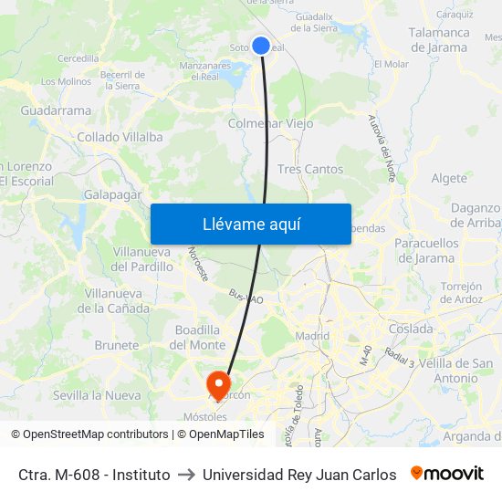 Ctra. M-608 - Instituto to Universidad Rey Juan Carlos map