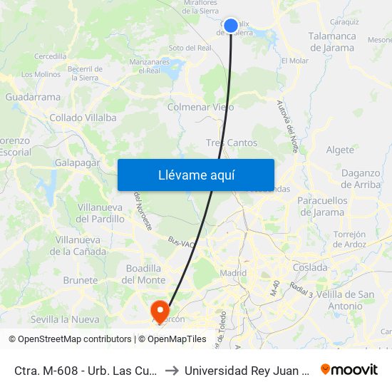 Ctra. M-608 - Urb. Las Cumbres to Universidad Rey Juan Carlos map