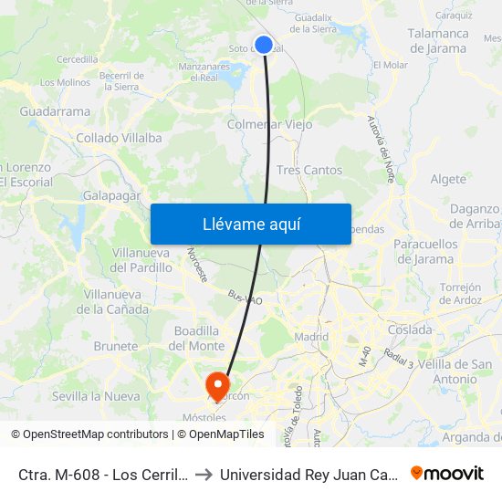 Ctra. M-608 - Los Cerrillos to Universidad Rey Juan Carlos map